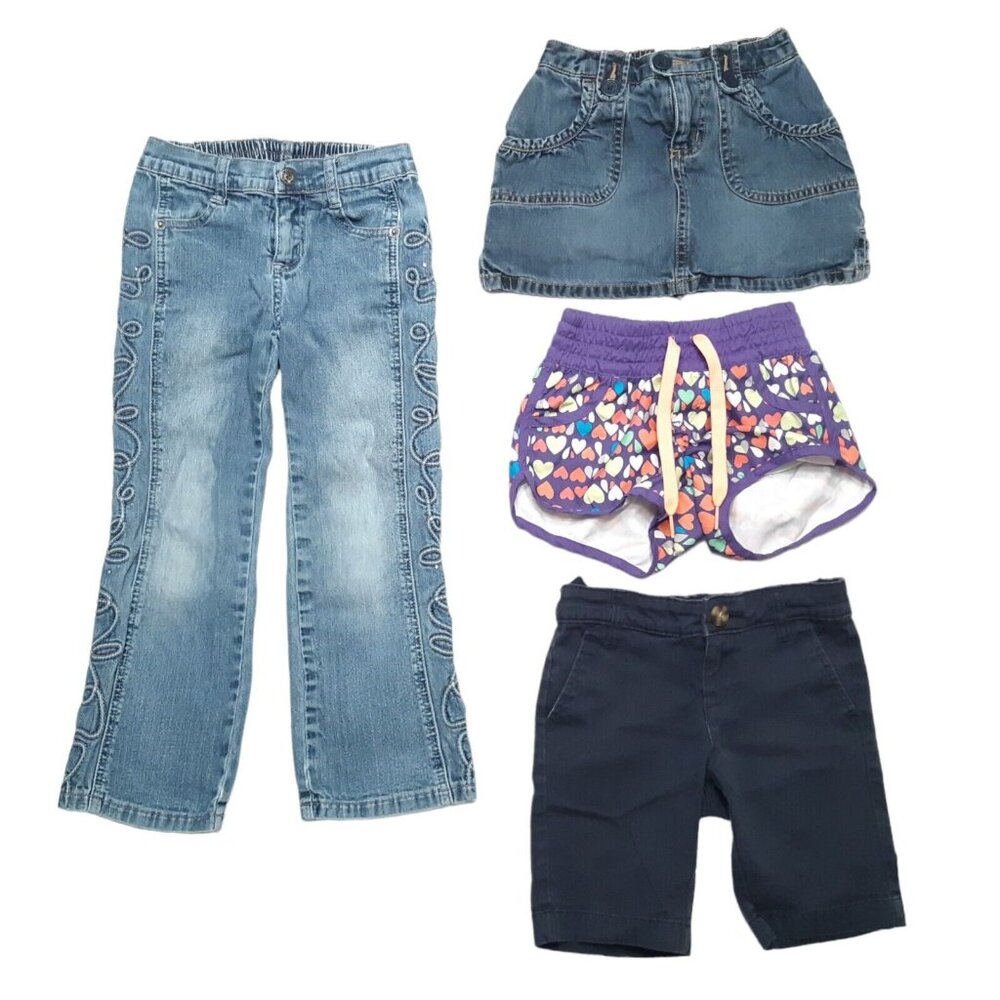 Old Navy Shorts Girls 5‎ Blue Purple Skort Duck Head Jeans Stretch Lot of 4